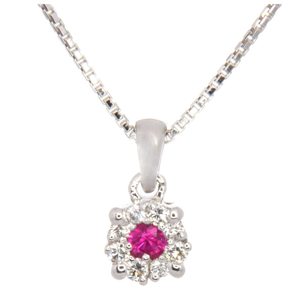 Collezione Cefalù Collier Oro Bianco 18kt Rubino 0,06Kt e Brillanti Kt 0,09 F/G VVS gr ≃ 1,9