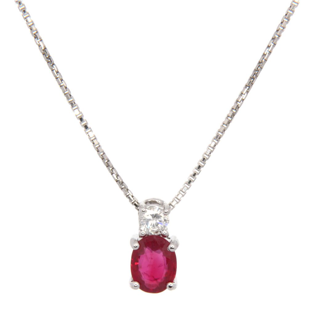 Collezione Portopalo Collier Oro Bianco 18kt Rubino Kt1,03 e Brillanti Kt0,15 F/G VVS gr ≃ 3,7
