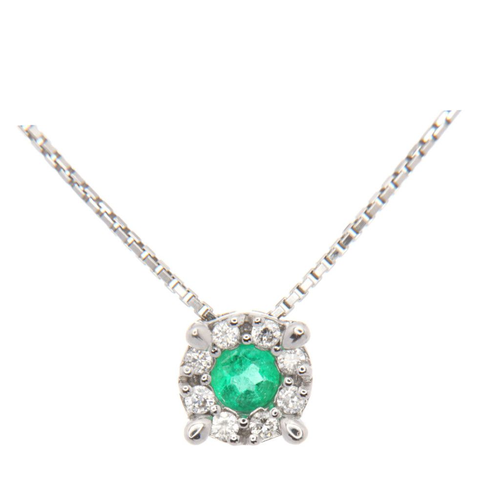 Collezione Marettimo Collier Oro Bianco 18kt Smeraldo e Brillanti 0,08Kt F/G VVS gr ≃ 2,27