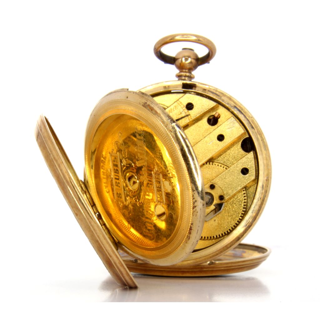 Orologi di fine '700 con miniatura in smalto e 3 diamanti taglio rosa - motivo geometrico in smalto sul retro. Perfettamente Funzionante oro 12 Kt gr 33,3