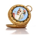 Orologi di fine '700 con miniatura in smalto e 3 diamanti taglio rosa - motivo geometrico in smalto sul retro. Perfettamente Funzionante oro 12 Kt gr 33,3