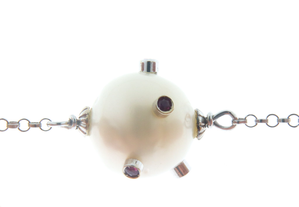 Collana in oro bianco con 7 perle naturali australiane coltivate brillanti e rubini - CM.50 - Gr.22.80