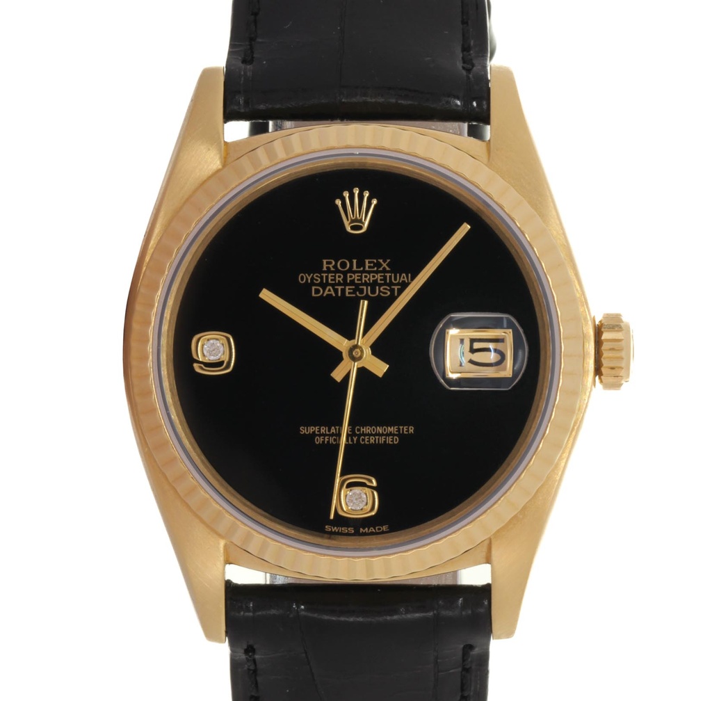 Rolex Oyster Perpetual Datejust 36 - Ref. 16018 - Ser. 707xxxx - 18kt. Yellow Gold Case Onyx dial- Rolex Box & Retailer Lab. Papers - Preowned