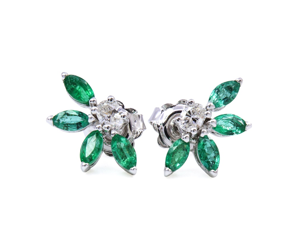 Orecchini oro bianco 18kt gr2.90 - brillanti ct0.25 e smeraldi ct1.12