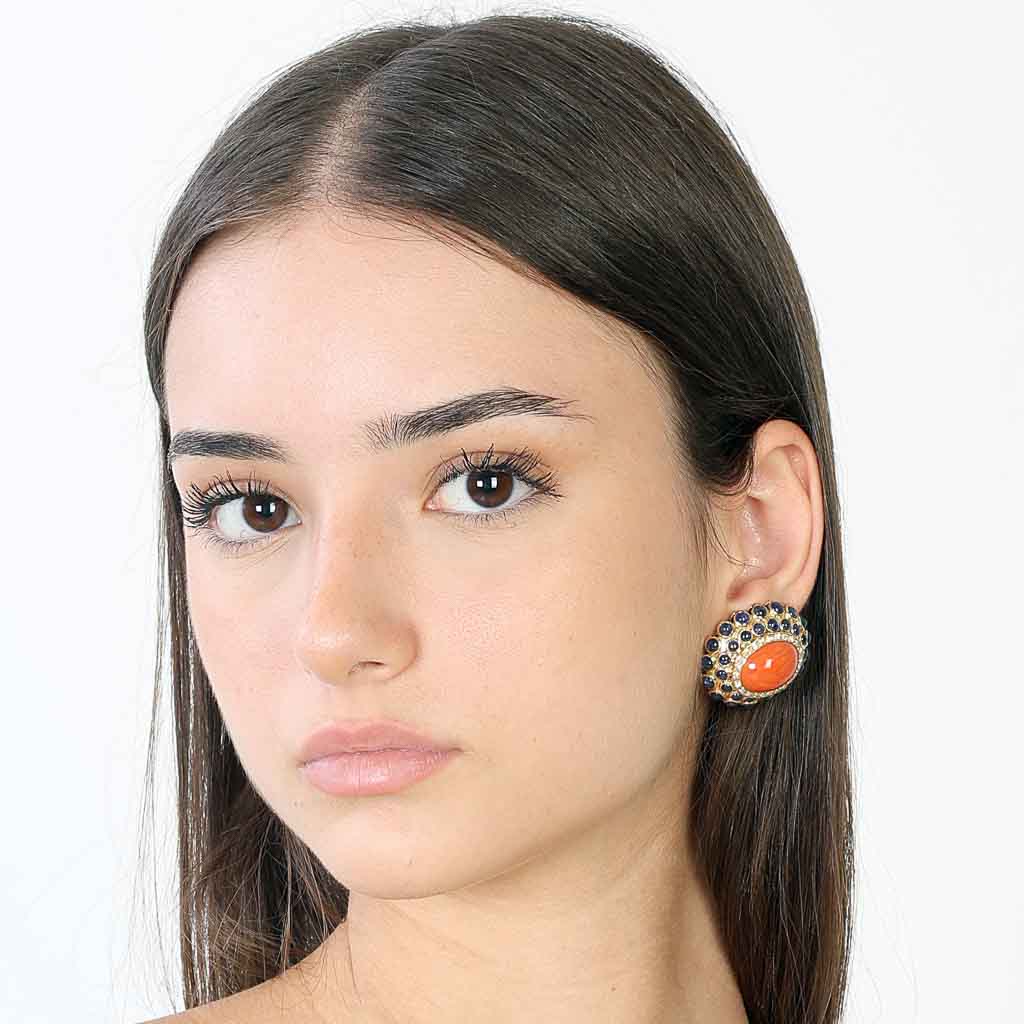 Orecchini corallo oro zaffiro e brillanti gr32,2