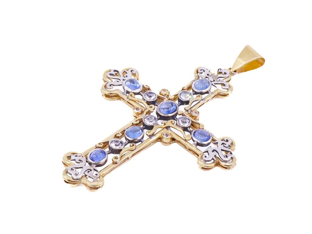 Croce in oro giallo 9 kt. con pietre 