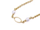 Girocollo con 2 perle naturali, piccoli brillanti, catena in oro giallo 18kt, peso lordo gr.26 titolo 750/ooo