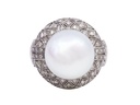 Anello perla e brillanti, toppa tonda stile deco