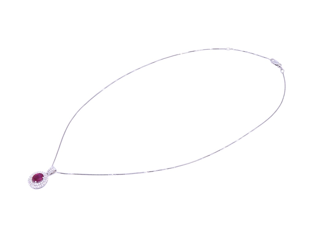 Collana e Ciondolo in oro bianco 18Kt gr5,20 - brillanti 0,45ct F-VVS e rubini 1,32 ct