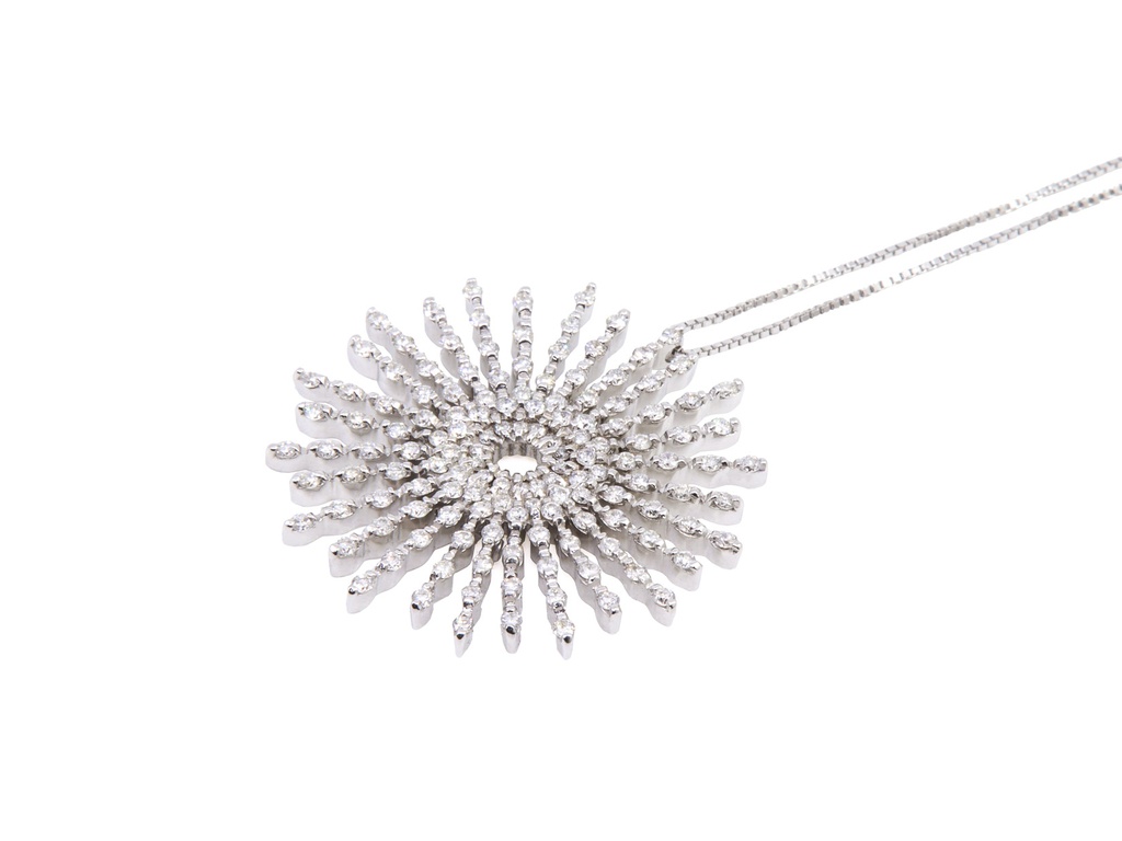 Collana in oro bianco con pendente sole di brillanti ct. 1,68 G Vs1- Gr. 10.60