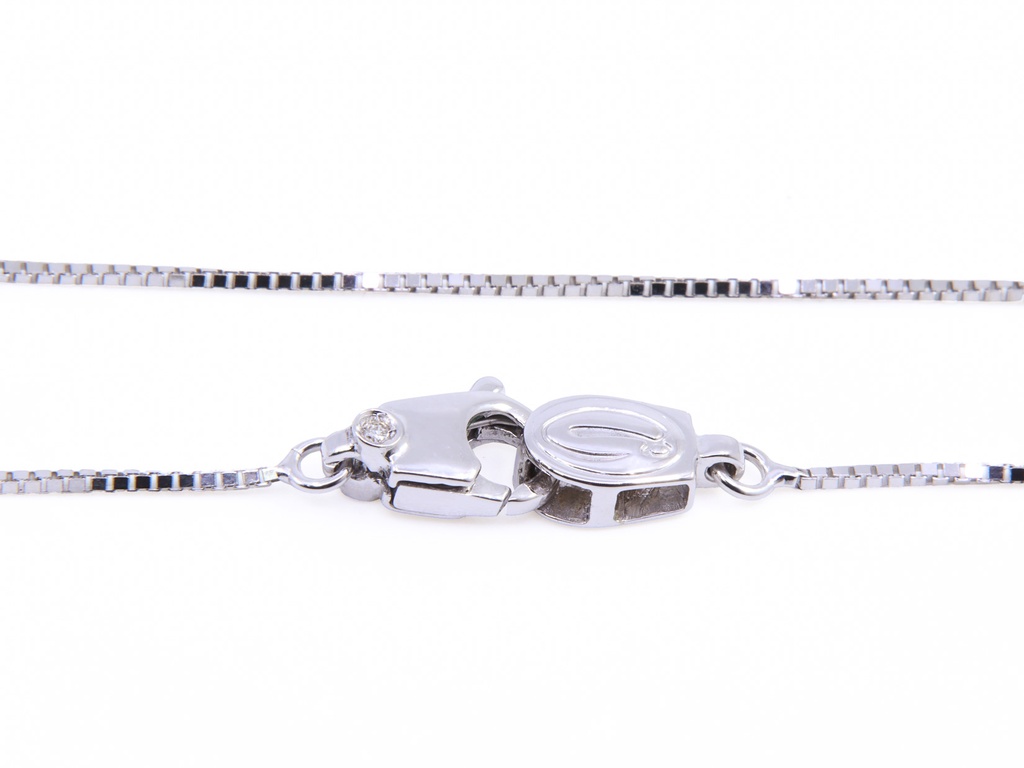 Girocollo Damiani, in oro bianco 18 kt, con piccoli brillanti e perla pendente 