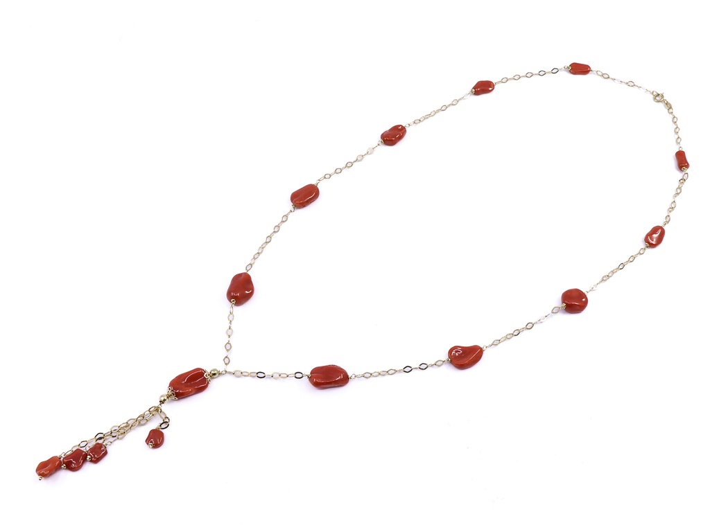 Collana in oro giallo 18 kt. con corallo grammi 16,9