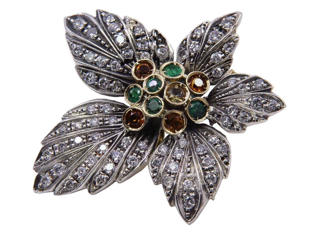 Orecchini Argento misto oro 18kt con diamanti e pietre colorate, gr. 25,8 ad euro 41,47 grammo