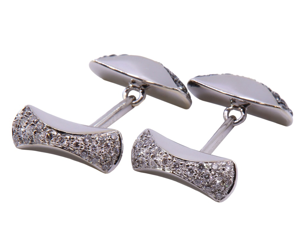 Gemelli in oro bianco con piccoli brillanti bianchi e neri gr. 8,9