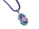 Pendente Ametista, turchesi e piccole perle su oro bianco , gr. 17,9