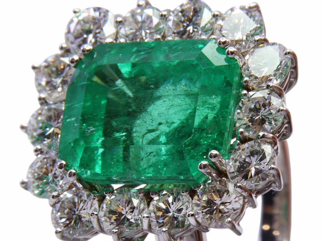 Anello - Smeraldo 11,74ct. brillanti 3,60ct. F/G-VVS, oro 18kt.