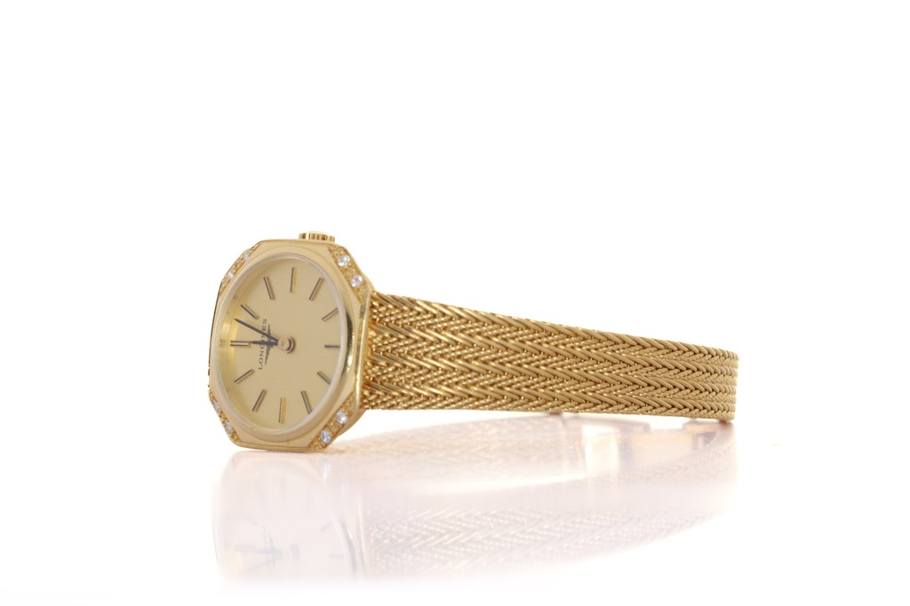Longines Lady Octagon Diamonds, 18kt Yellow Gold, Factory Bracelet (16 cm), Total Weight 34g, Our Box & Papers