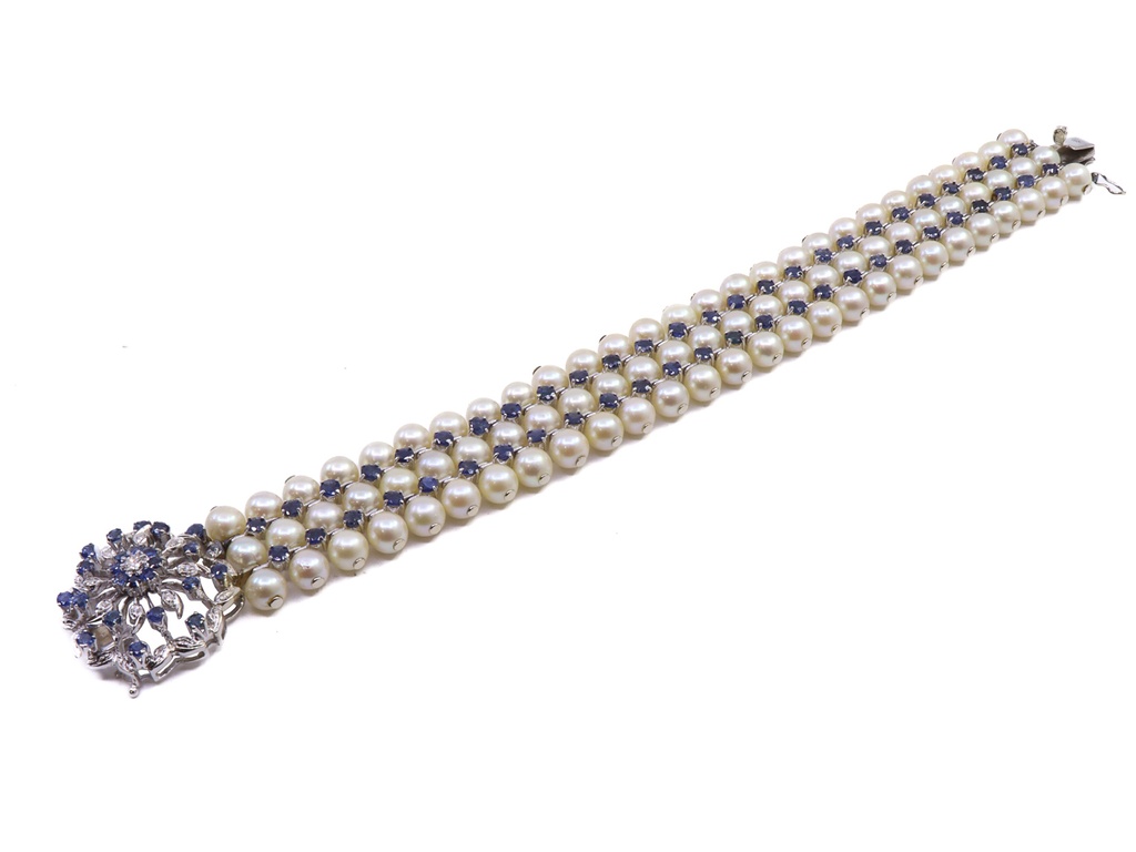 Bracciale con Perle susta oro 18kt e zaffiri blu pesto totale gr 50,9 