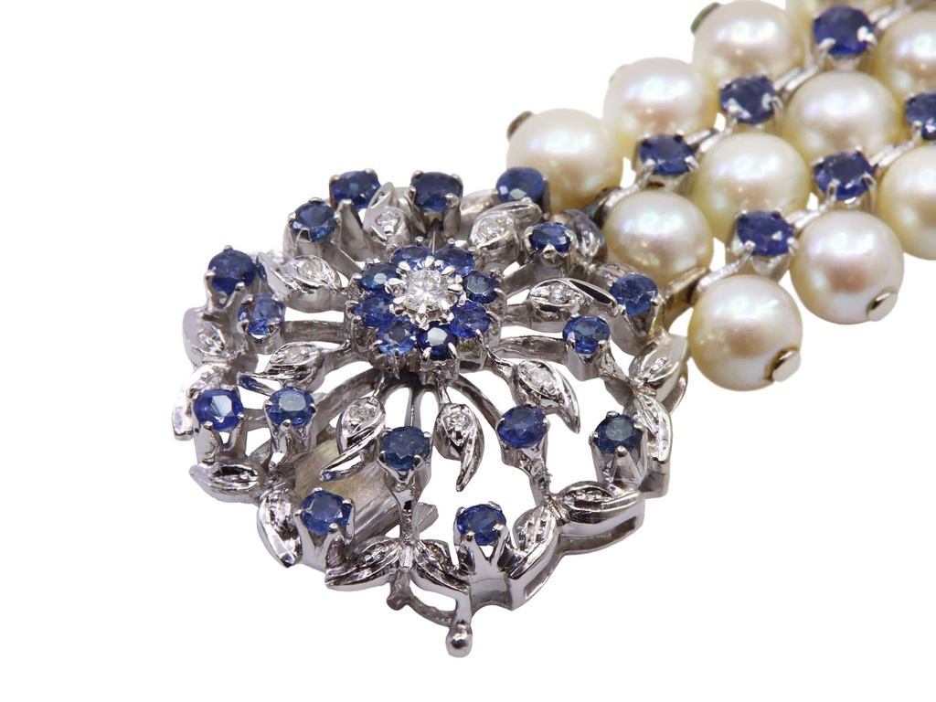 Bracciale con Perle susta oro 18kt e zaffiri blu pesto totale gr 50,9 