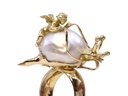 Anello in oro giallo con una perla coltivata australiana  a titolo 750/°°° di grammi complessivi di 21.50