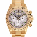 Rolex Daytona ref:16528 - 18kt Yellow, Full Pavè XL 8 emerald (Rolex), Rolex Box & Papers (1997), Official Service exp. 01/2026