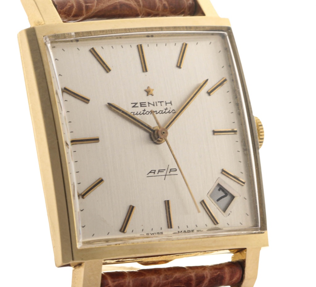 Zenith Gold 18kt (net 15,9 gr) Carrè 30 x 30mm, automatic cal. 408, 30 x 30 mm,  approx 1970