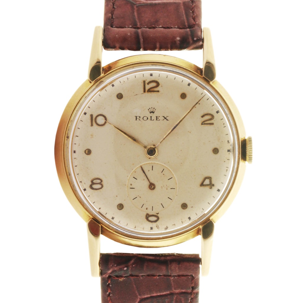 Orologio Marcato Rolex, Piccoli Secondi, 18kt Jellow Gold, cint. Pelle, Quadrante Ristampato