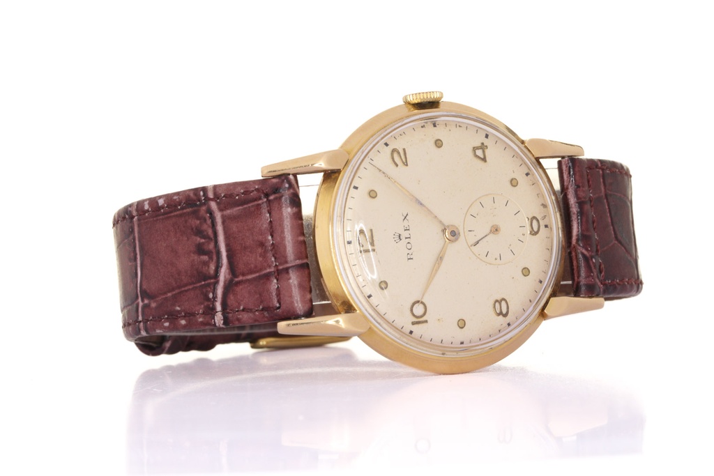 Orologio Marcato Rolex, Piccoli Secondi, 18kt Jellow Gold, cint. Pelle, Quadrante Ristampato