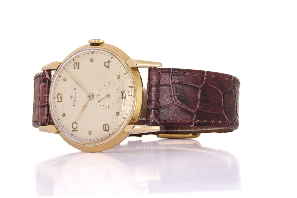 Orologio Marcato Rolex, Piccoli Secondi, 18kt Jellow Gold, cint. Pelle, Quadrante Ristampato