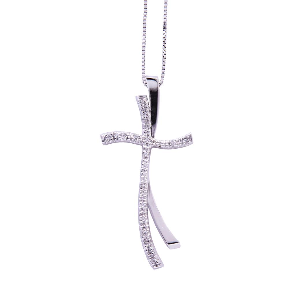 Collana croce - Brillanti 0,13ct, H-VS1, oro 18kt. peso totale 5,7gr