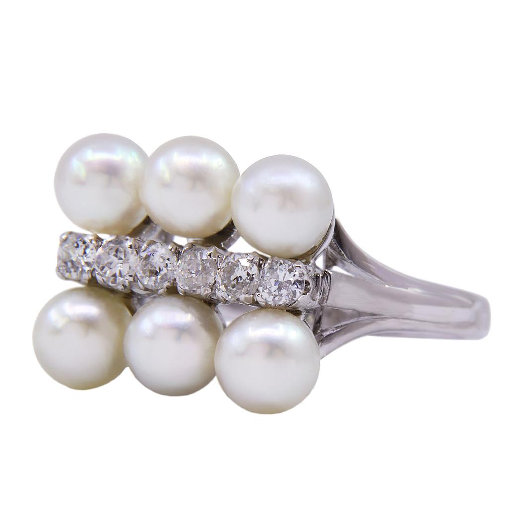 Anello sei perle - Brillanti naturali, oro 18kt peso totale 6,4gr