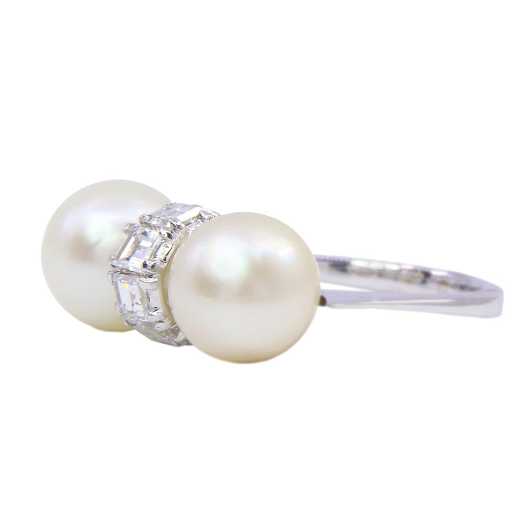 Anello perle - Brillanti naturali, oro 18kt peso totale 5,5 gr