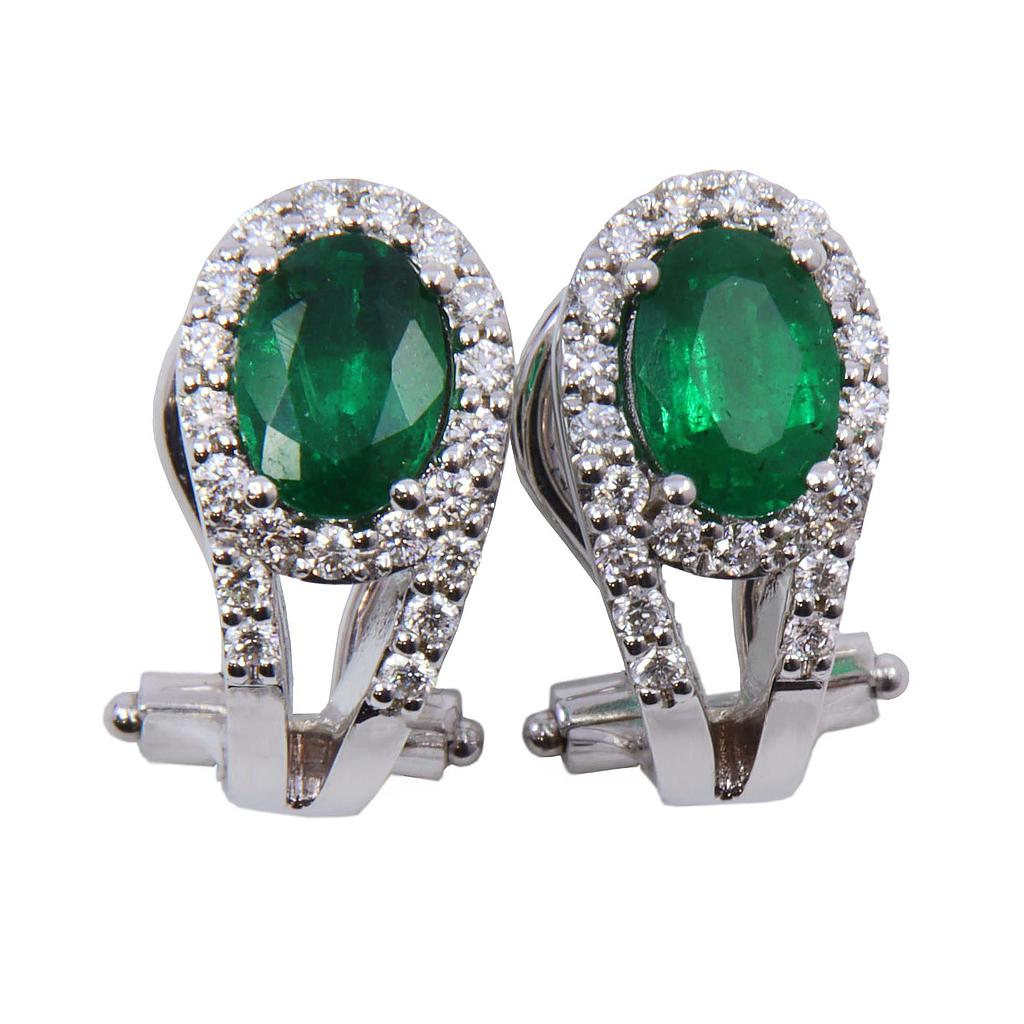 Orecchini - Smeraldo 1,51ct, brillanti 0,57ct, F-VVS in oro 18kt, peso totale 8,2gr