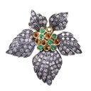 Pendente fiore stile antico - Argento e oro 18kt. con brillanti, peso totale 13,9 gr