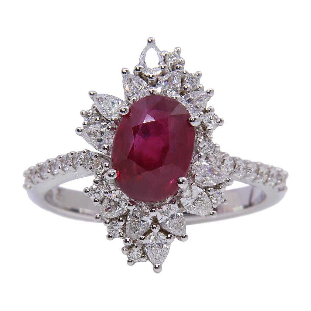 Anello - Rubino 2,51ct. brillanti 0,80ct. G-VVS in oro 18kt. 4,9gr