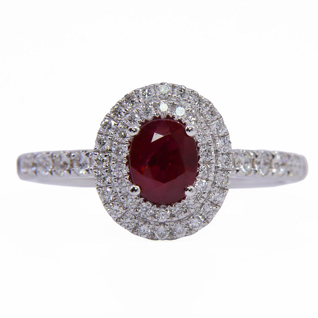Anello - Rubino 0,78ct brillanti 0,46ct F/G-VVS in oro 18kt, peto totale 3,6 gr
