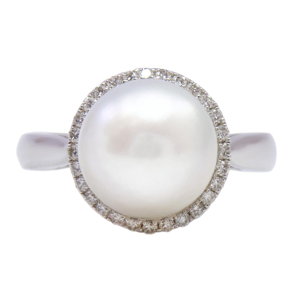 Anello perla - Brillanti 0,21ct. G-VS in oro 18kt.