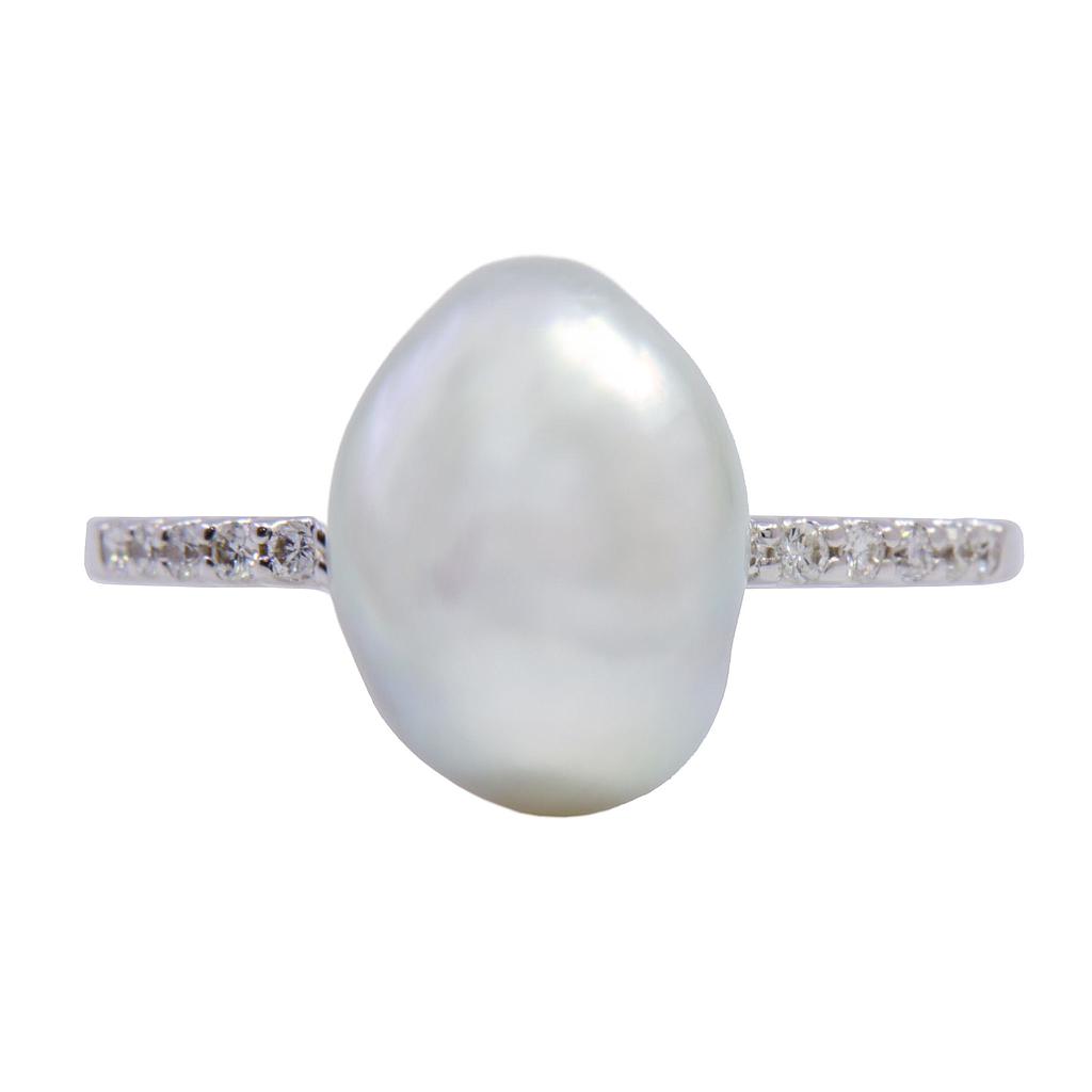 Anello perla barocca - Brillanti 0,06ct. G-VS in oro 18kt.