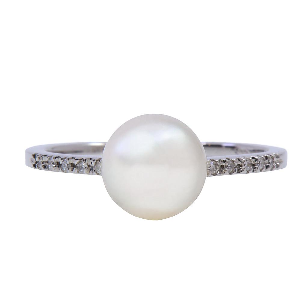 Anello perla Akoya - Brillanti 0,05ct. G-VS in oro 18kt.