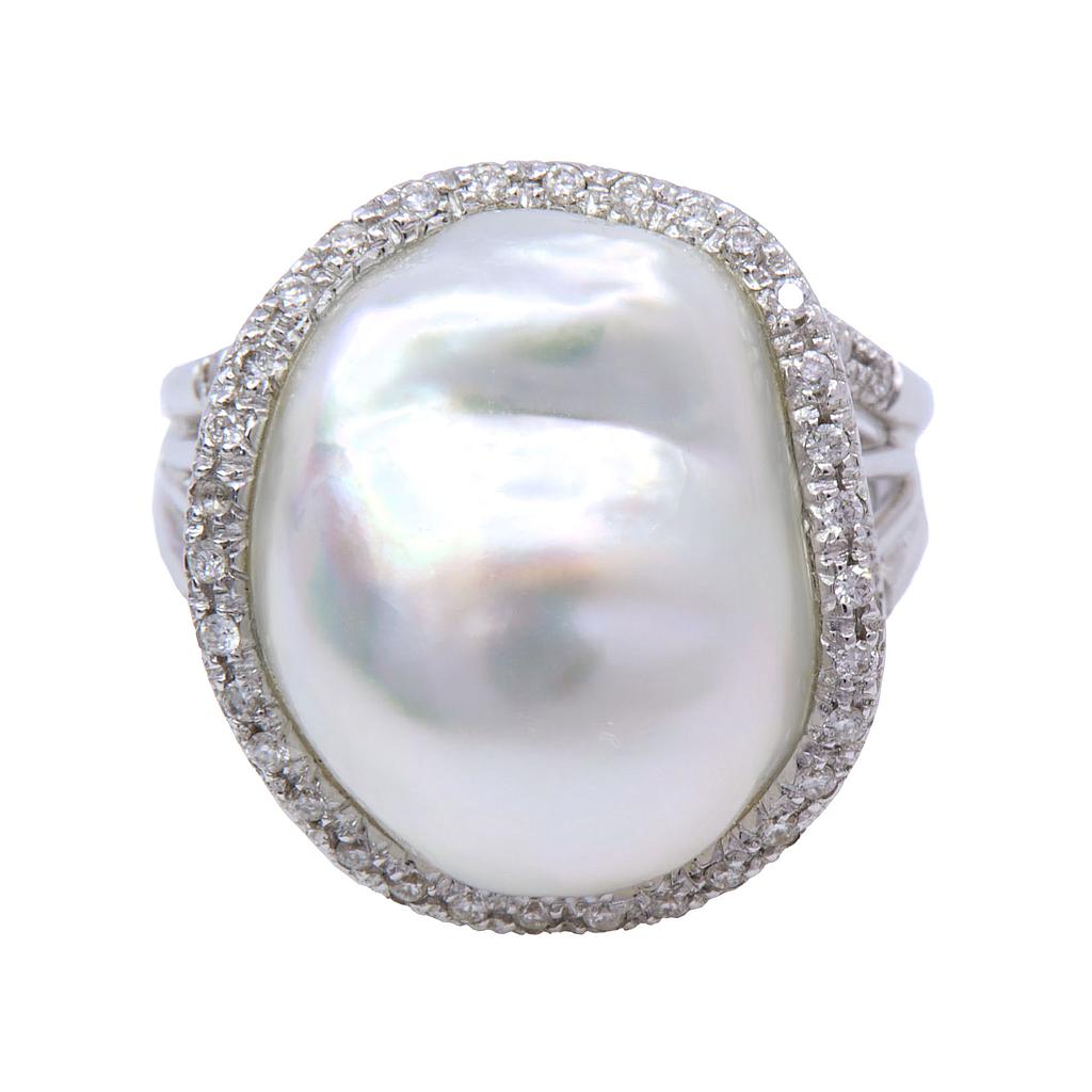 Anello perla scaramazza - Brillanti 0,28ct. G-VS in oro 18kt.