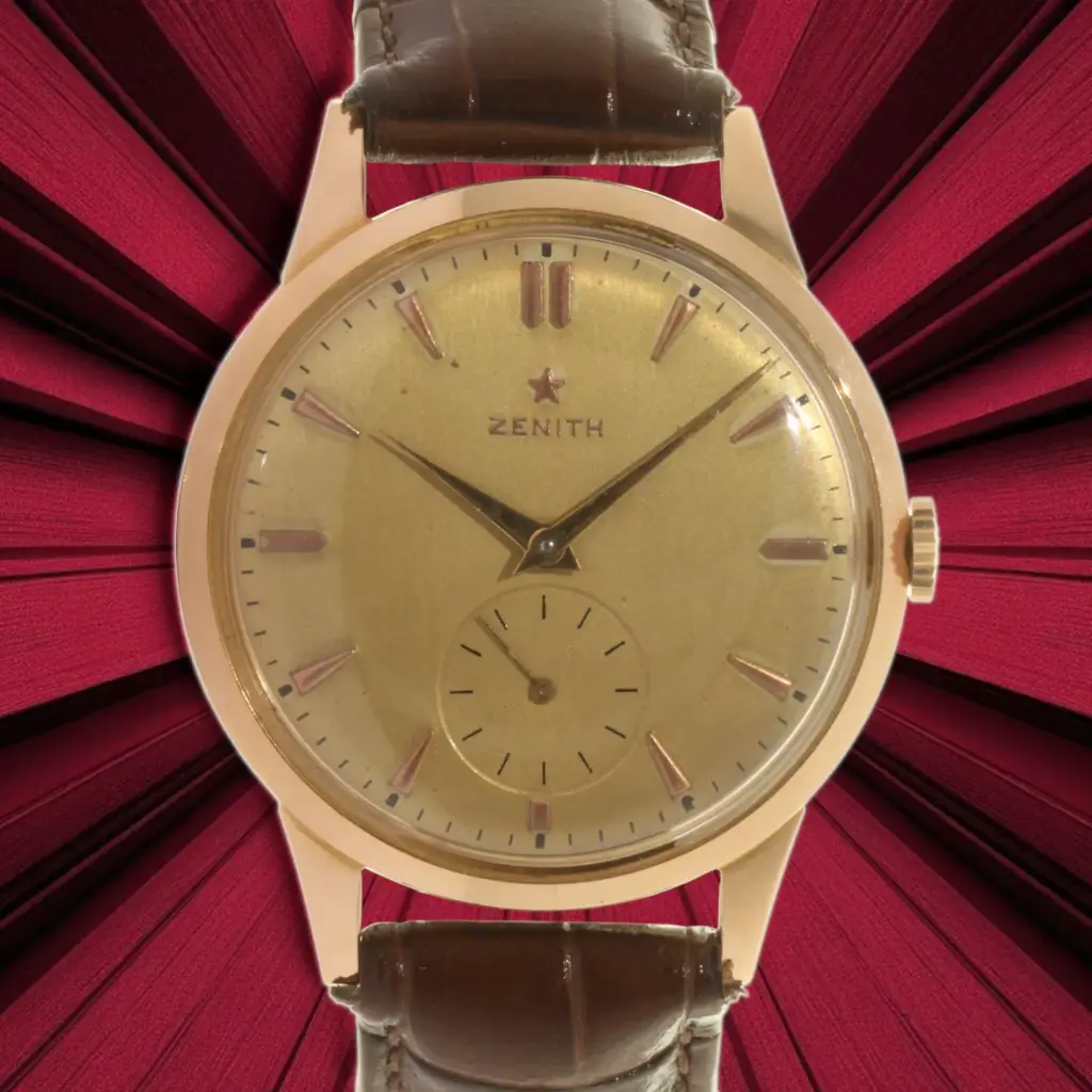 Zenith Stellina - 18Kt pink gold, 36mm, Leather Bracelet - our box and papers, approx 1970