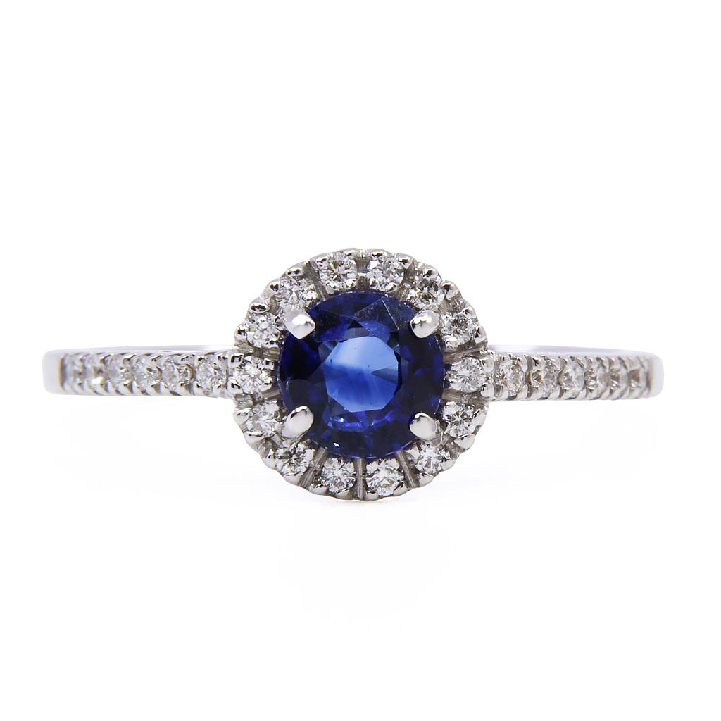 Anello - Zaffiro 0,85ct. brillanti 0,25ct. F/G-VVS in oro 18kt. 5,5gr