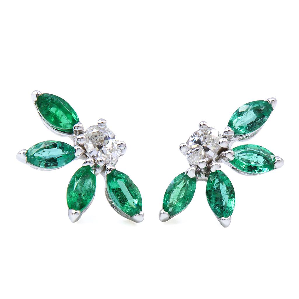 Orecchini - Smeraldi 1,12ct. brillanti 0,25ct. F/G-VVS, oro 18kt.