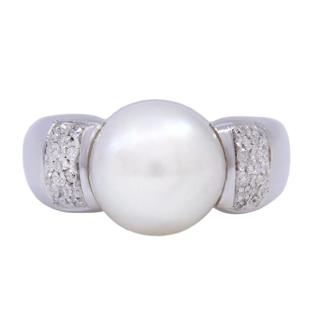 Anello perla - Brillanti 0,15ct. G-VS1 in oro 18kt. 9,7gr