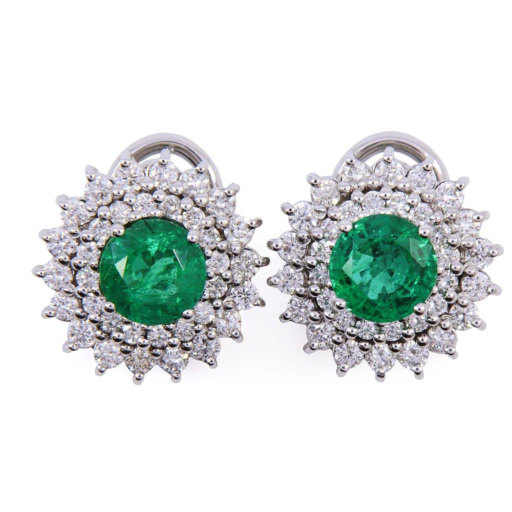 Orecchini - Smeraldi 2,35ct. brillanti 1,41ct. E/F-VVS, oro 18kt.