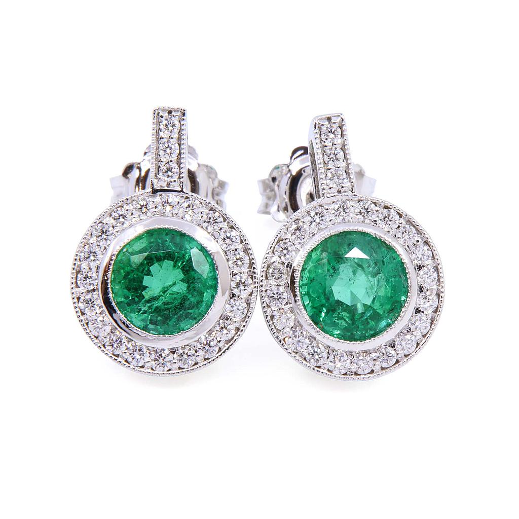 Orecchini - Smeraldi 2,55ct. brillanti 0,51ct. E/F-VVS, oro 18kt.