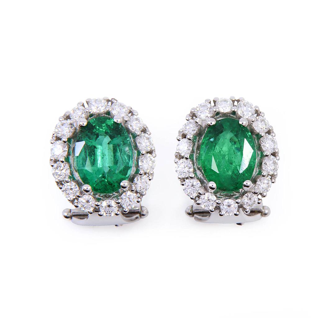Orecchini - Smeraldi 2,29ct. brillanti 0,85ct. F/G-VVS, oro 18kt.