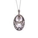 Collana - Perla, brillanti taglio antico, oro 18kt.