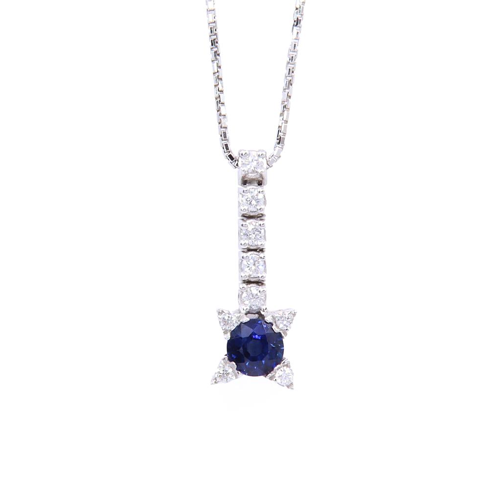 Collana - Zaffiro 0,33ct. brillanti 0,14ct. F/G-VVS in oro 18kt. peso totale 4,3 gr