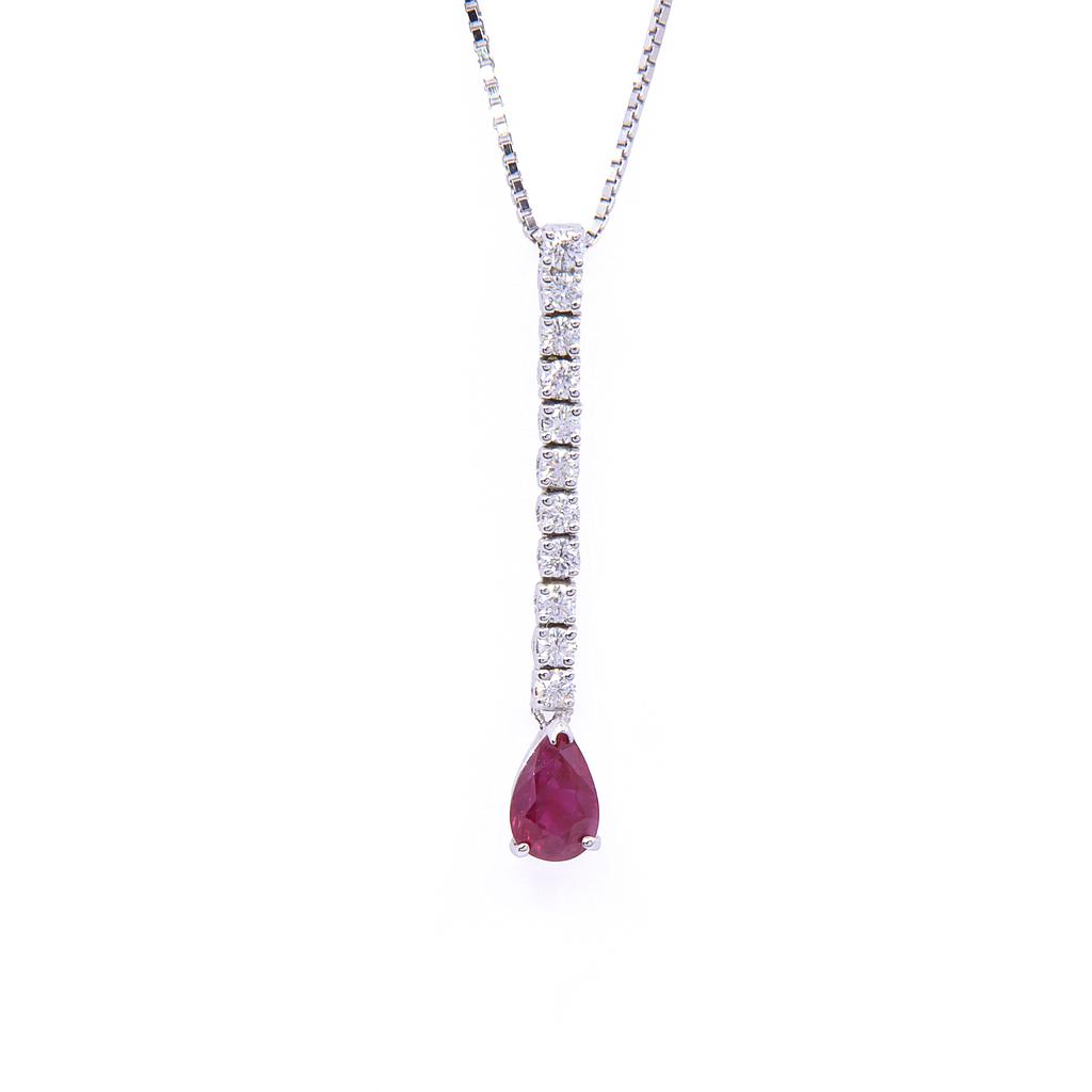 Collana - Rubino 0,99ct. brillanti 0,35ct. F-VVS in oro 18kt. peso totale 4,3gr